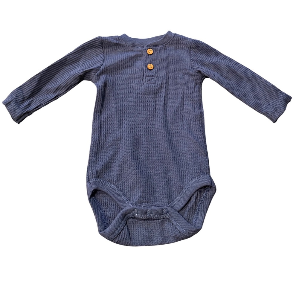 Chick Pea Baby Boys Blue‎ Waffle Knit Henley Bodysuit Long Sleeve 0-3M NEW